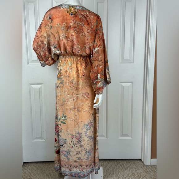 Camilla Orange Fooral Split Pocket Maxi Long Sleeve Size Small Dress - Picture 16 of 17